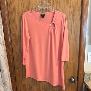 JM Collection Pink Asymmetrical 3/4 Sleeve Tunic Blouse